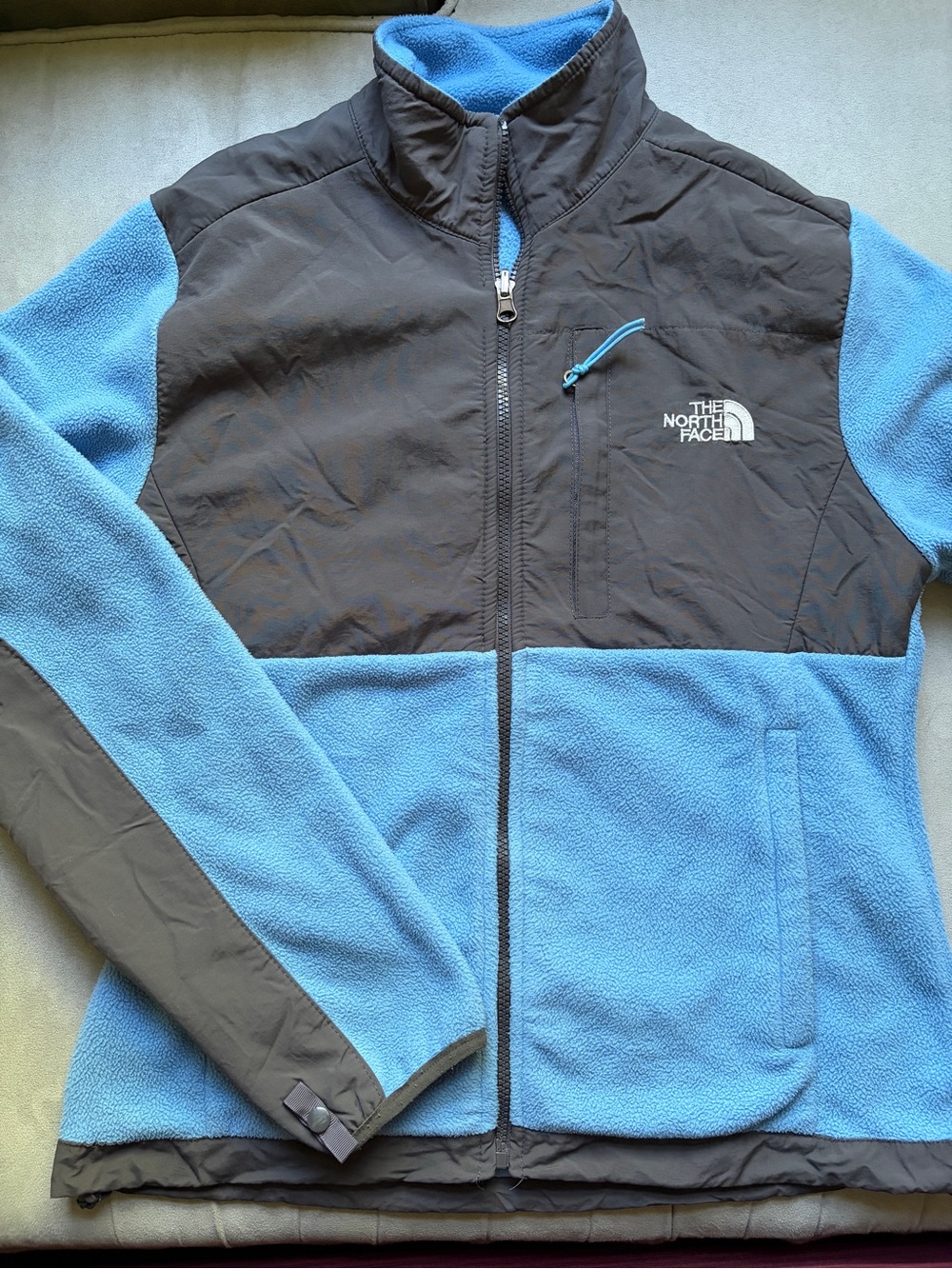 The North Face Light Blue Fleece Jacket with Black Logo Patch